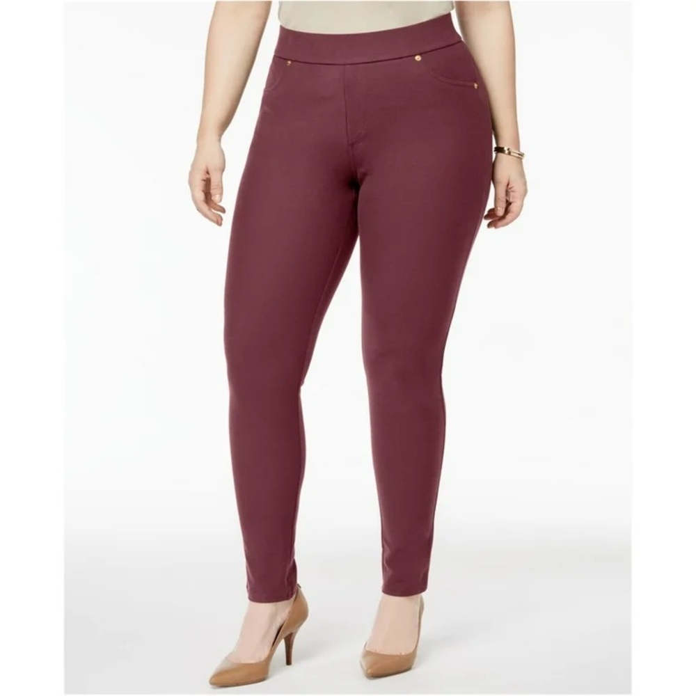 MICHAEL Michael Kors Wine Skinny Pants with Gold Details, Size Medium